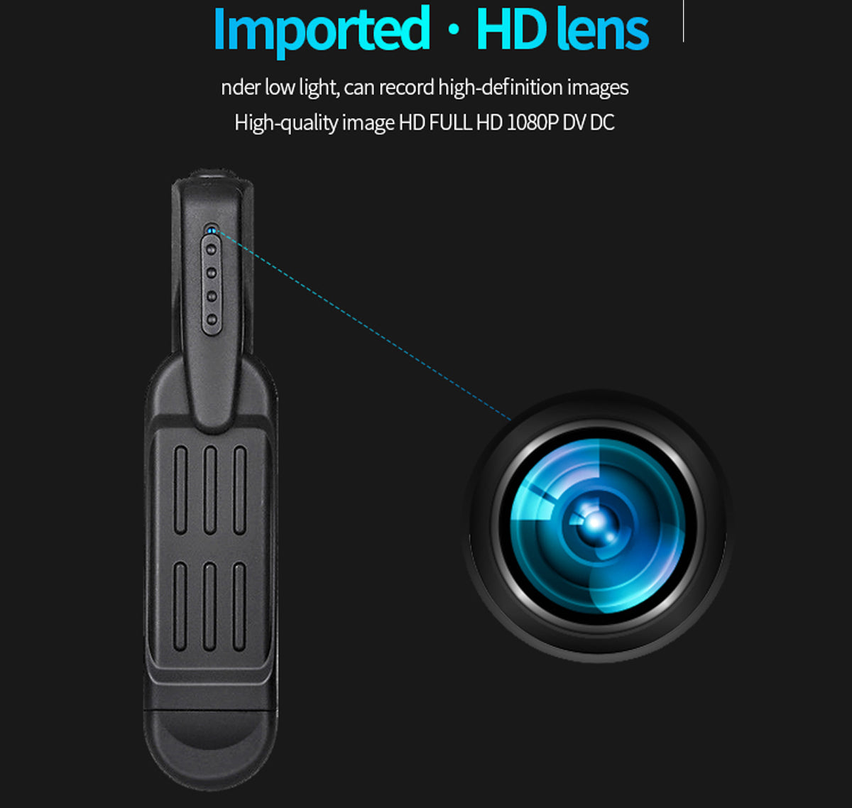 1080P Mini Clip-On Camera with Audio | Portable USB Rechargeable Camera with One-Click Recording & TF Card Support
