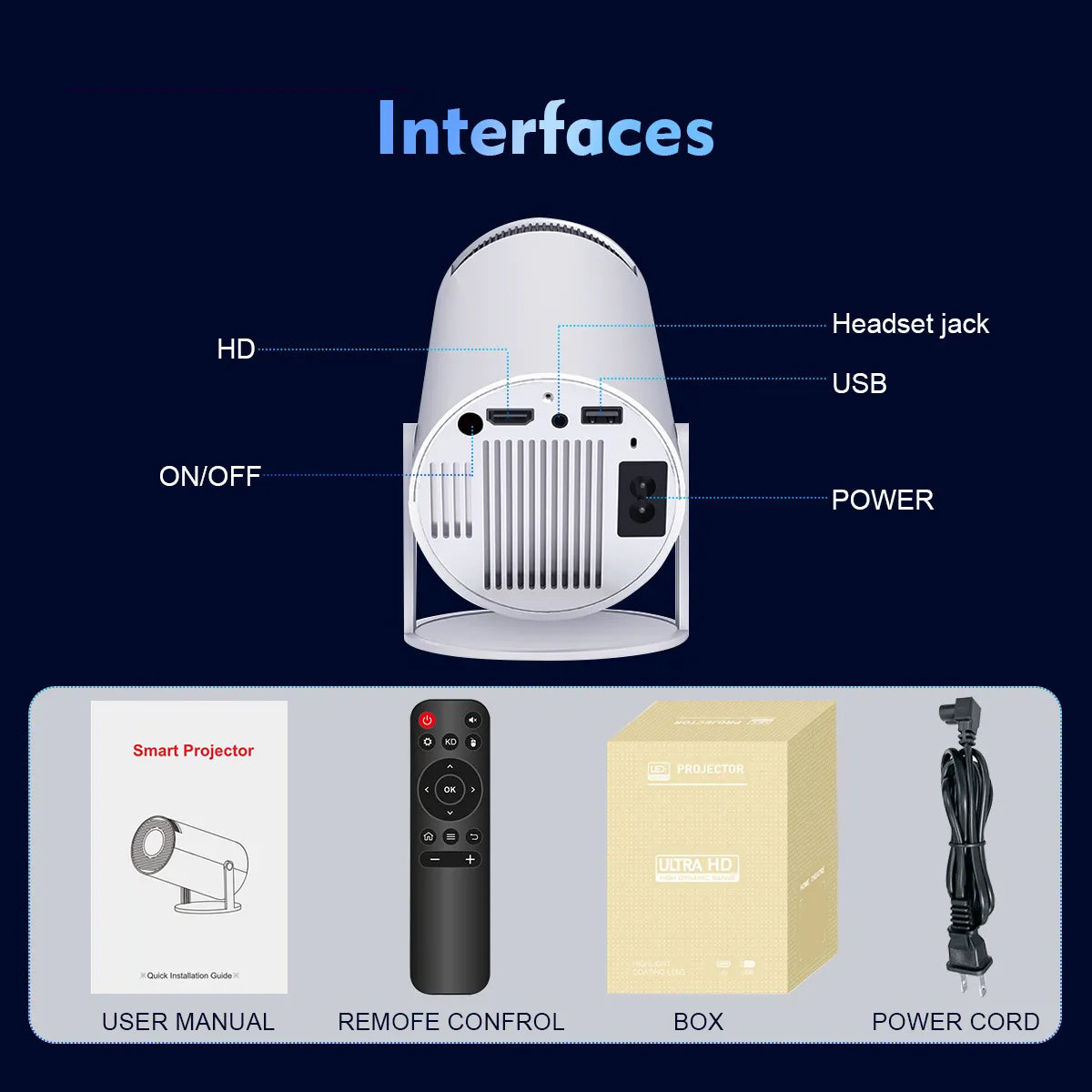 Mini Smart Projector with WiFi 6 & Bluetooth 5.0, Native 720P HD Portable Projector, 4K Video Support, 130 Inch Screen, Wireless Mobile Screen Mirroring for Home Theater, Movies & Gaming