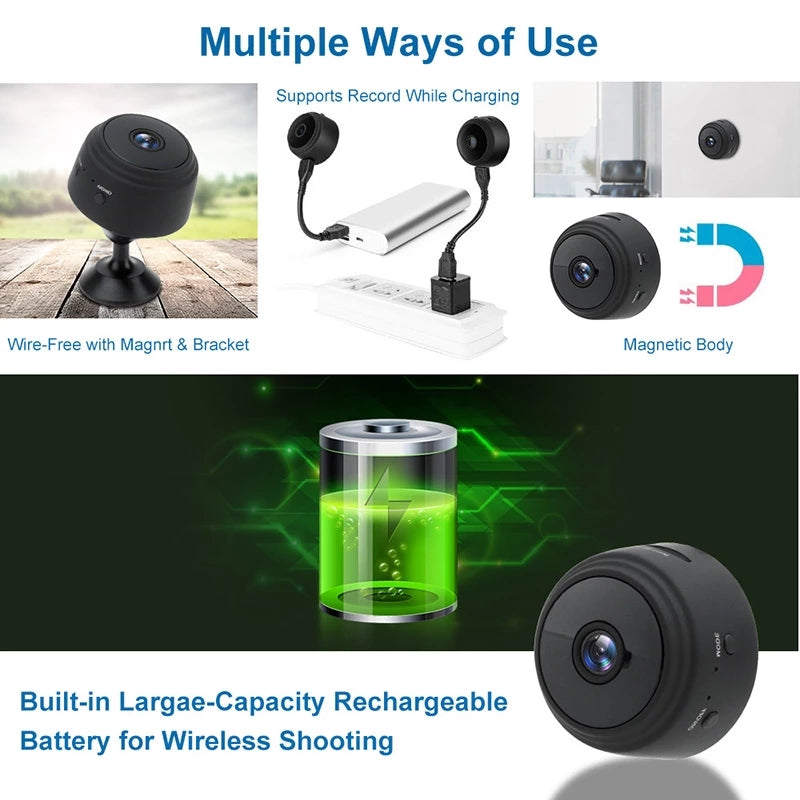 HD Camera 1080P Audio Video Recording, Mobile App Support, Low Light Recording, Rechargeable Battery, Supports Up to 128GB Memory Card, Indoor Security Dome Camera