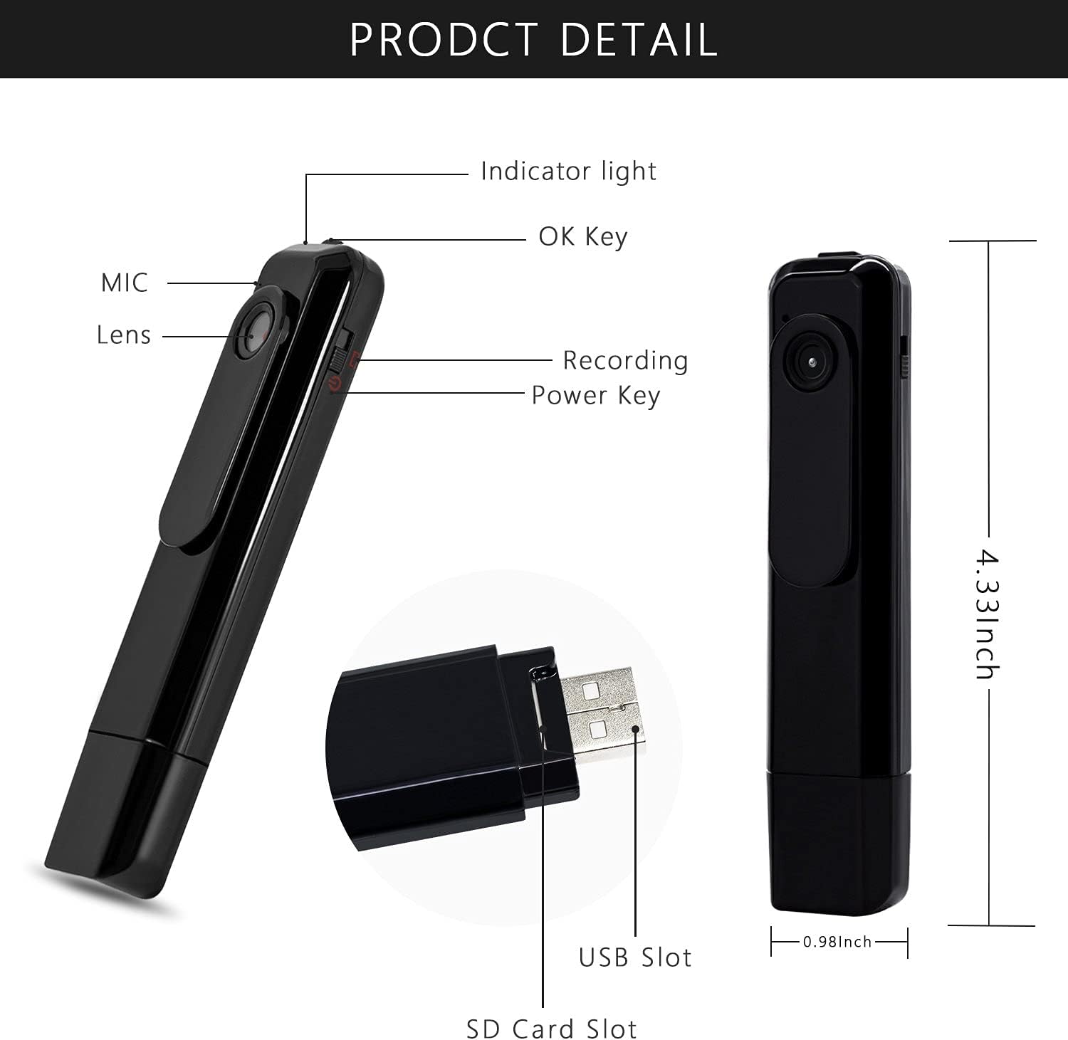 Mini HD Camera with Audio Recording | USB Rechargeable Portable Camera with TF Card Storage & Continuous Recording