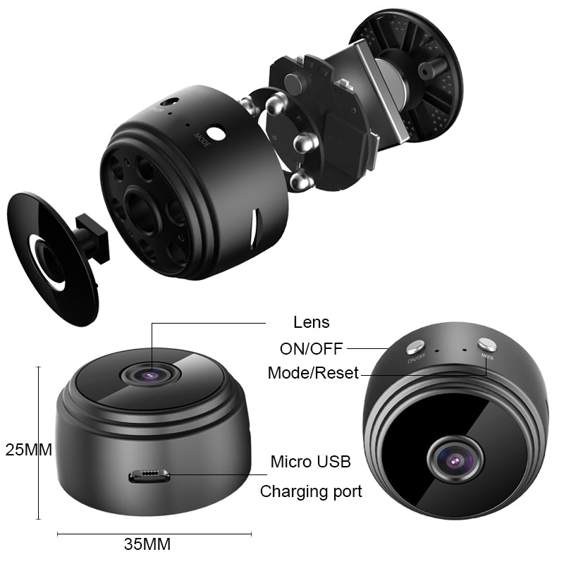 HD Camera 1080P Audio Video Recording, Mobile App Support, Low Light Recording, Rechargeable Battery, Supports Up to 128GB Memory Card, Indoor Security Dome Camera