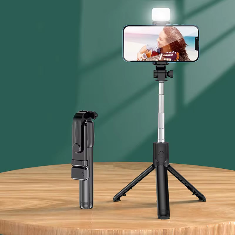 Selfie Stick Tripod With Light, 67 inch/170CM Reinforced Tripod for Mobile Phone, Multi-Functional Bluetooth Long Selfie Stick for Travel, Vlogging, Compatible with iPhone and All Smartphones
