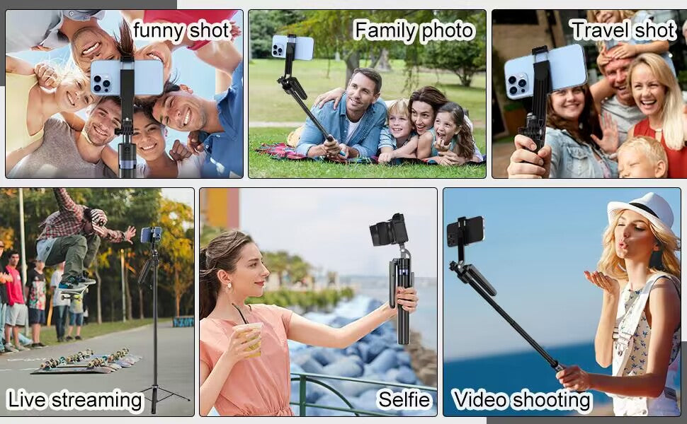 AI-Powered Selfie Stick for Mobile, Auto Face Tracking Tripod with 360° Auto Rotating Selfie Stick, 64-inch/163cm Long Aluminum Extension for Mobile & Camera with Quad-Leg Stability