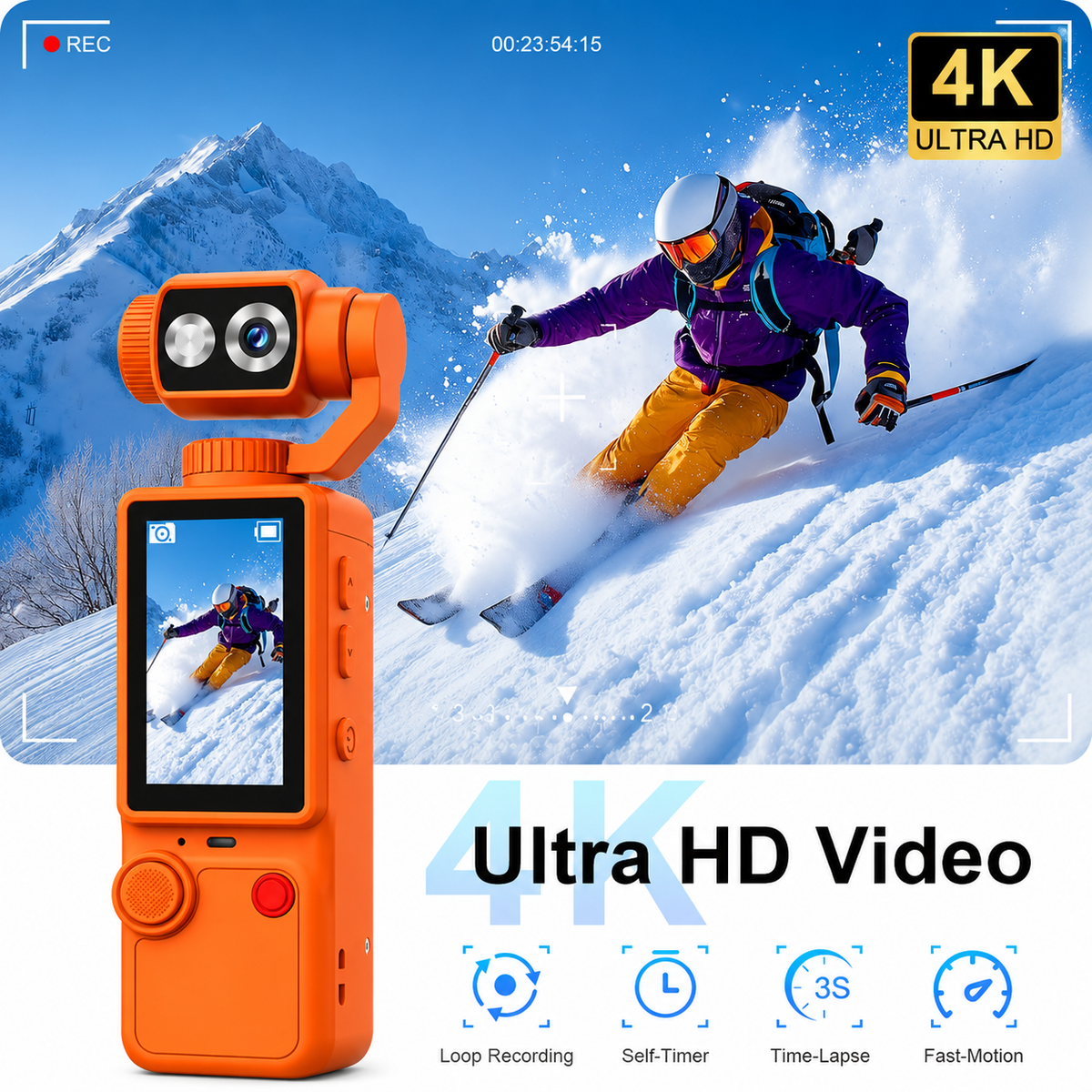 Video Camera for Vlogging - 4K Ultra HD Digital Camera with 180° Rotatable Lens, Autofocus – Handheld Vlogging Camera