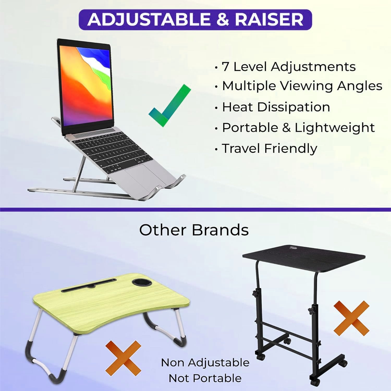 Laptop Stand 6 Angles Adjustable Aluminum Ergonomic Foldable Portable Tabletop Laptop/Desktop Riser Stand Holder Compatible for MacBook, HP, Dell, Lenovo & All Other Notebooks (Silver)