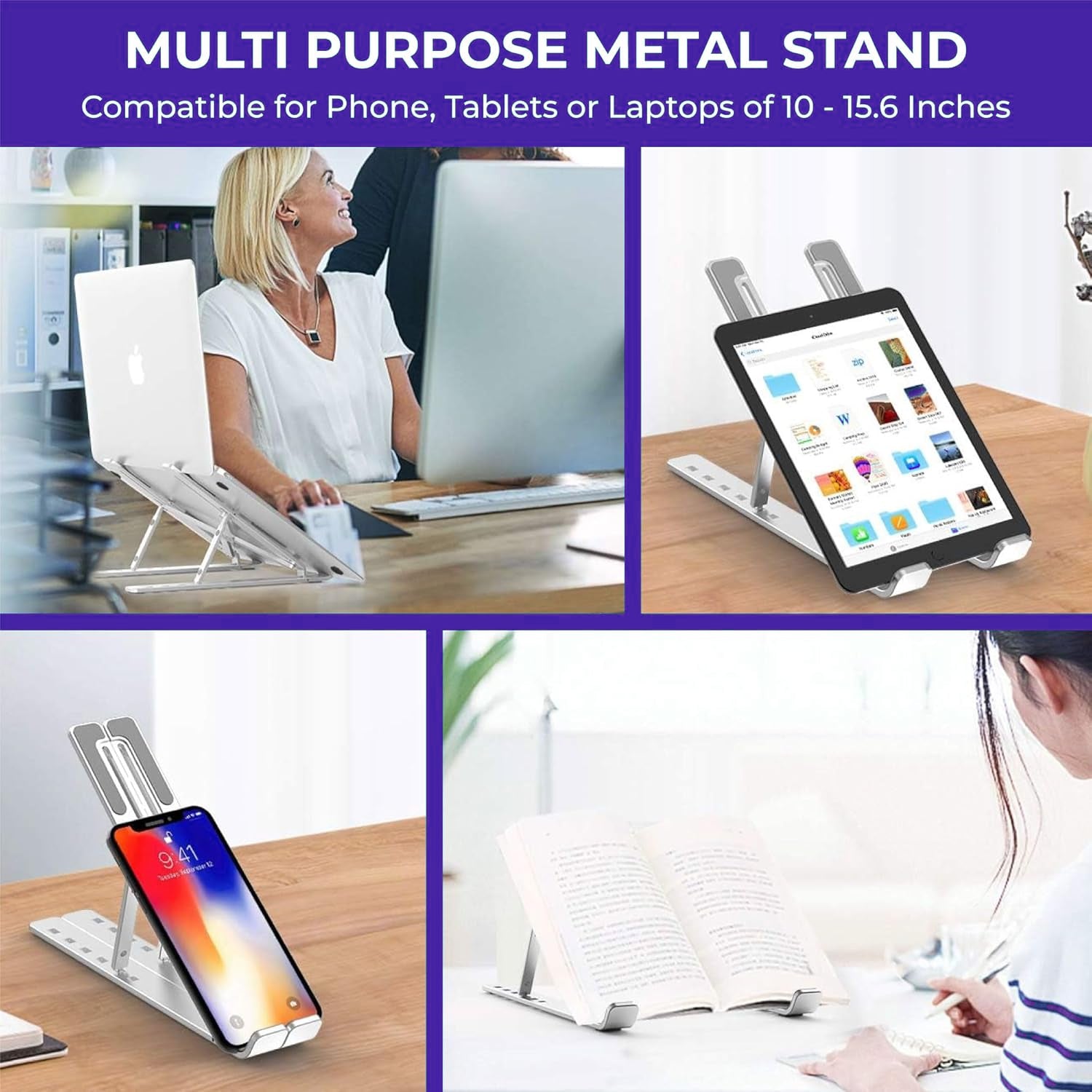Laptop Stand 6 Angles Adjustable Aluminum Ergonomic Foldable Portable Tabletop Laptop/Desktop Riser Stand Holder Compatible for MacBook, HP, Dell, Lenovo & All Other Notebooks (Silver)