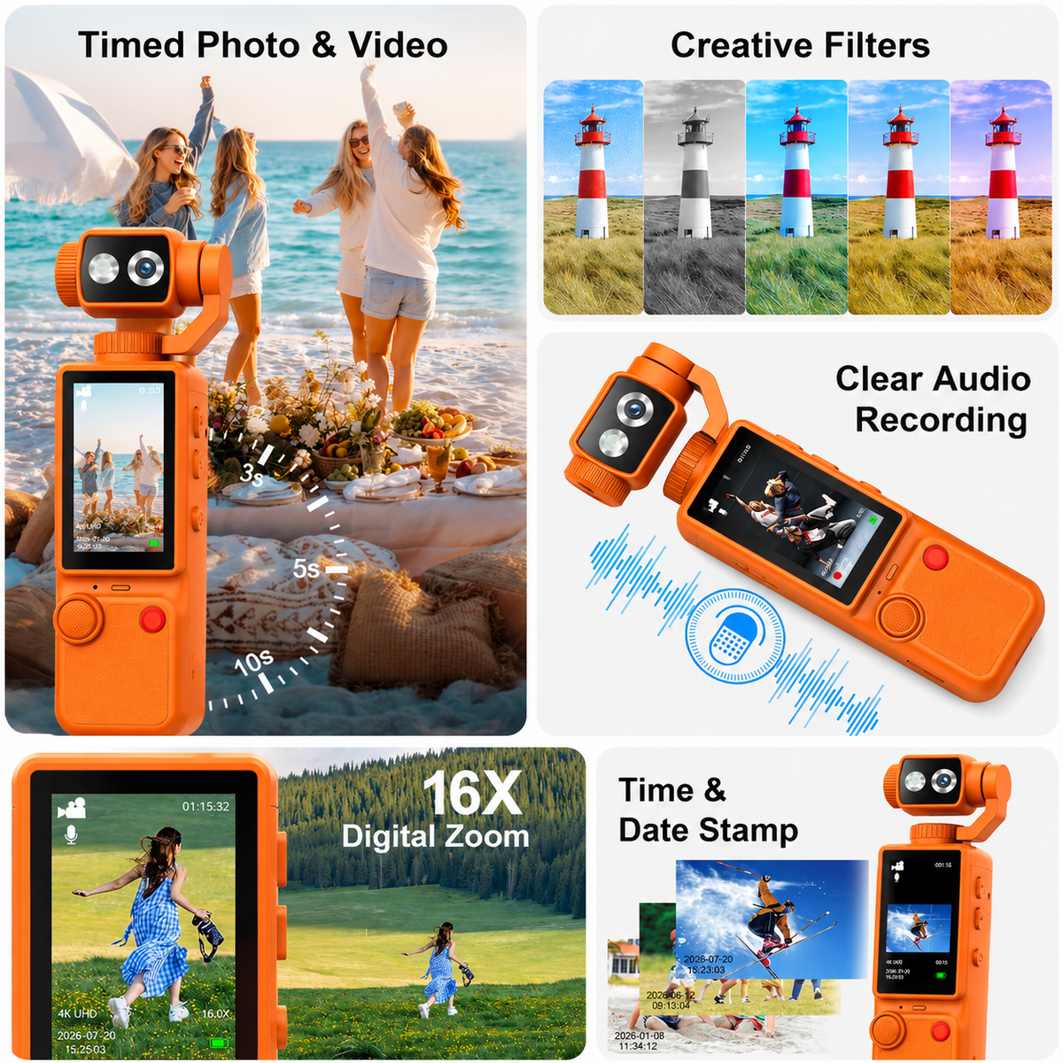Video Camera for Vlogging - 4K Ultra HD Digital Camera with 180° Rotatable Lens, Autofocus – Handheld Vlogging Camera