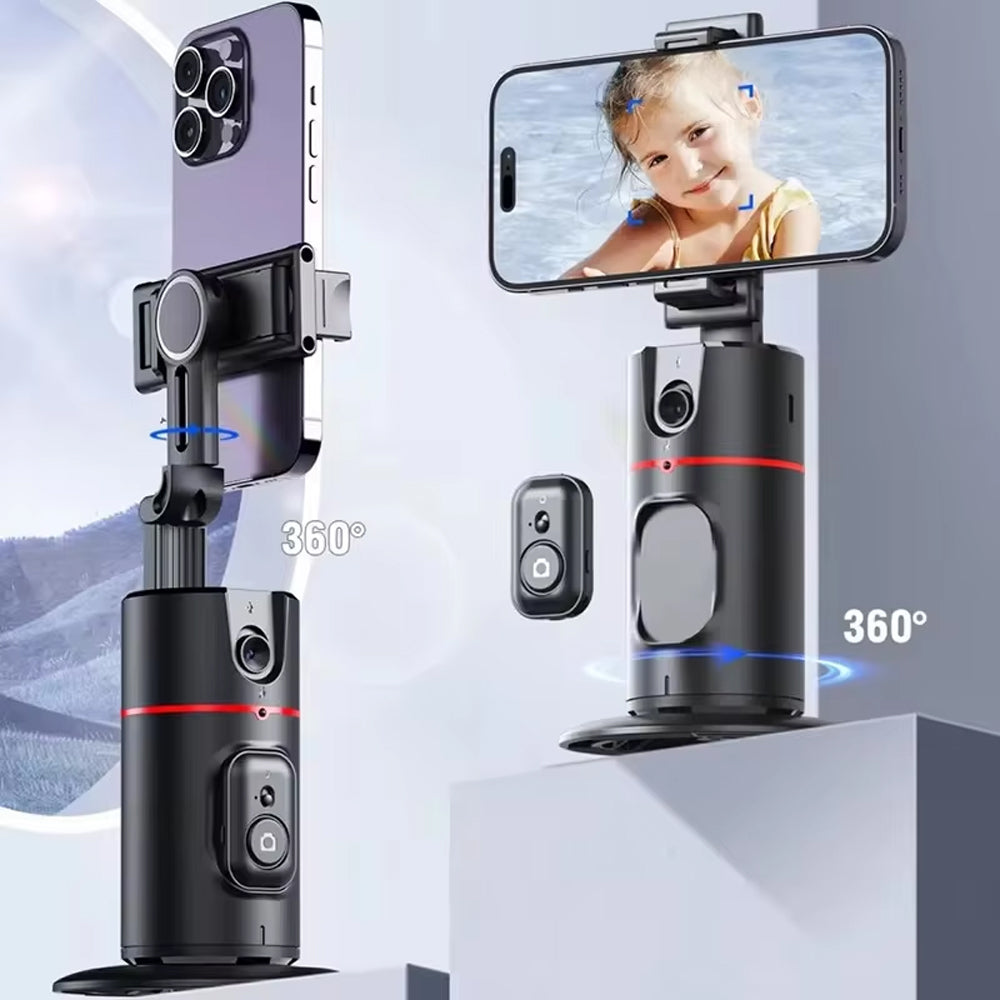 360° Auto Face Tracking Phone Holder with Remote & Gesture Control – Smart Rotating Phone Stand for Video Recording, Reels, Live Streaming & Vlogging (No App Required)