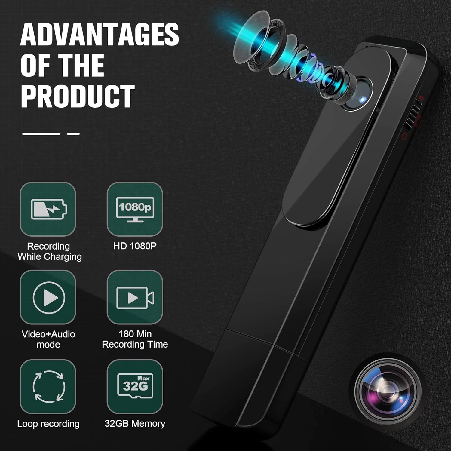 Mini HD Camera with Audio Recording | USB Rechargeable Portable Camera with TF Card Storage & Continuous Recording