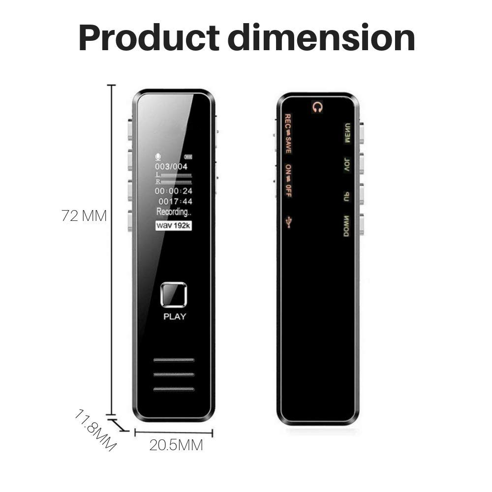 Digital Voice Recorder with MP3 Playback, PCM Recording, Voice Activated Recording, Supports 16GB or 32GB SD Card (SD Card Not Included)