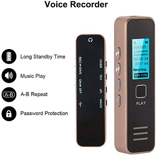 Digital Voice Recorder with MP3 Playback, PCM Recording, Voice Activated Recording, Supports 16GB or 32GB SD Card (SD Card Not Included)