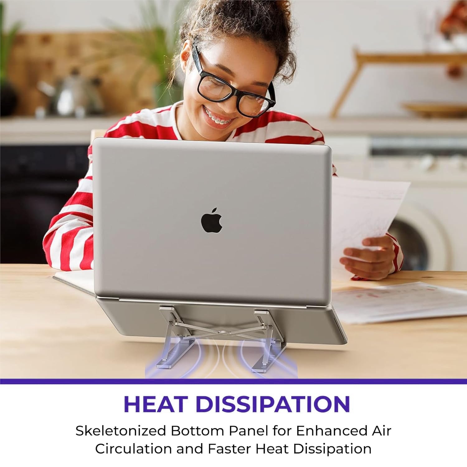 Laptop Stand 6 Angles Adjustable Aluminum Ergonomic Foldable Portable Tabletop Laptop/Desktop Riser Stand Holder Compatible for MacBook, HP, Dell, Lenovo & All Other Notebooks (Silver)