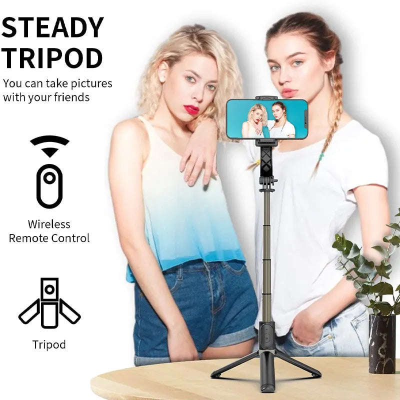 Q08 Mini Gimbal Anti-Shake 1-Axis Stabilizer Extendable Selfie Stick Tripod, Wireless Remote for Smartphone, Black