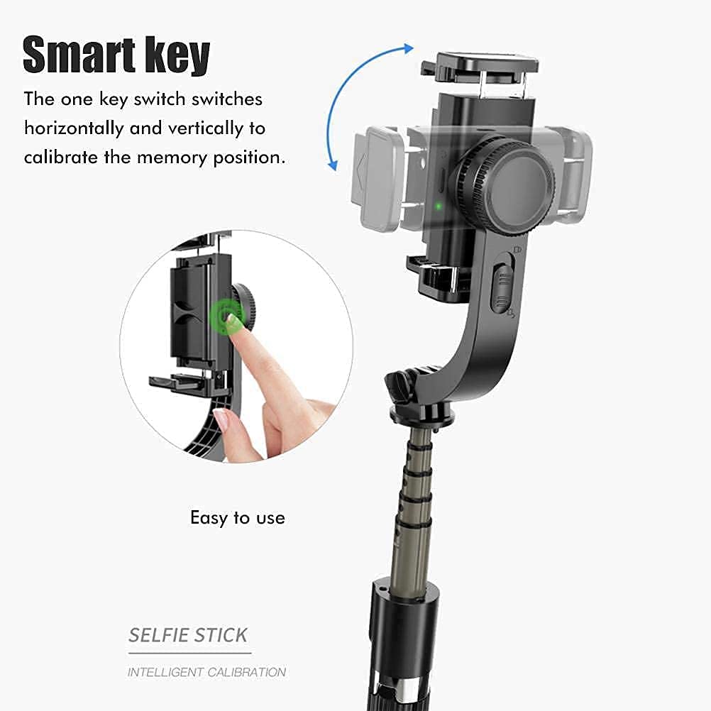 Q08 Mini Gimbal Anti-Shake 1-Axis Stabilizer Extendable Selfie Stick Tripod, Wireless Remote for Smartphone, Black