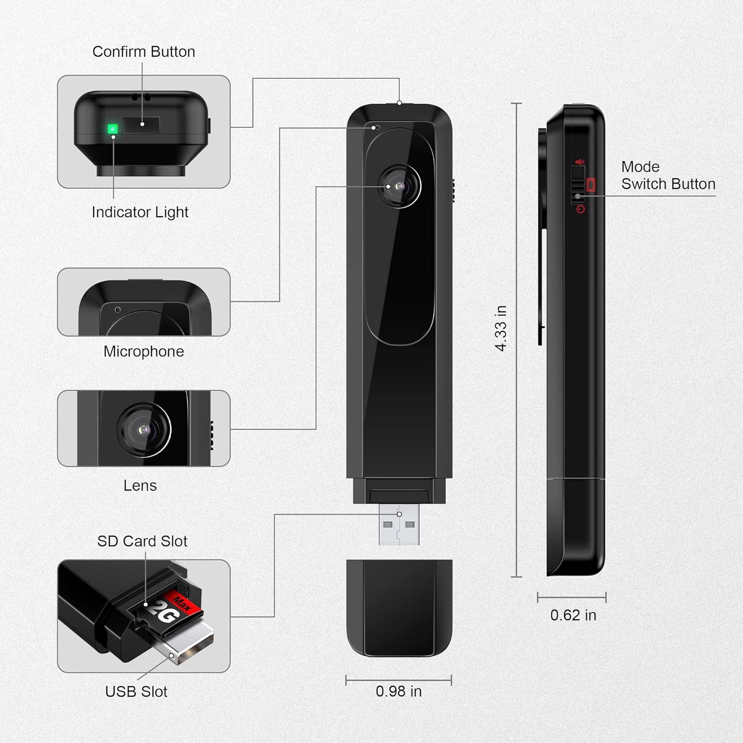 Mini HD Camera with Audio Recording | USB Rechargeable Portable Camera with TF Card Storage & Continuous Recording