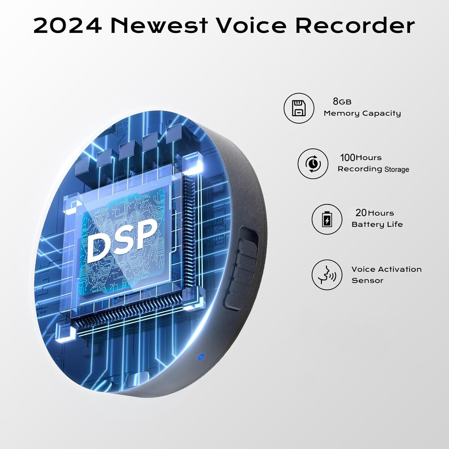 8GB Voice Activated Audio Recorder – Up to 15 Hours Battery Life, Compact Design
