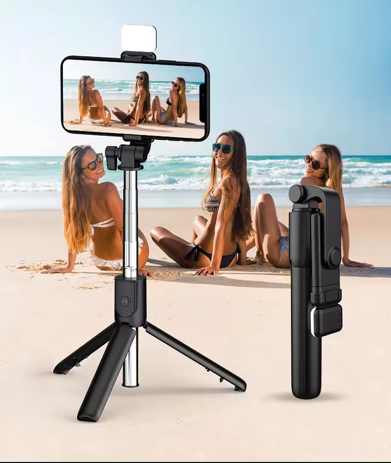 Selfie Stick Tripod With Light, 67 inch/170CM Reinforced Tripod for Mobile Phone, Multi-Functional Bluetooth Long Selfie Stick for Travel, Vlogging, Compatible with iPhone and All Smartphones