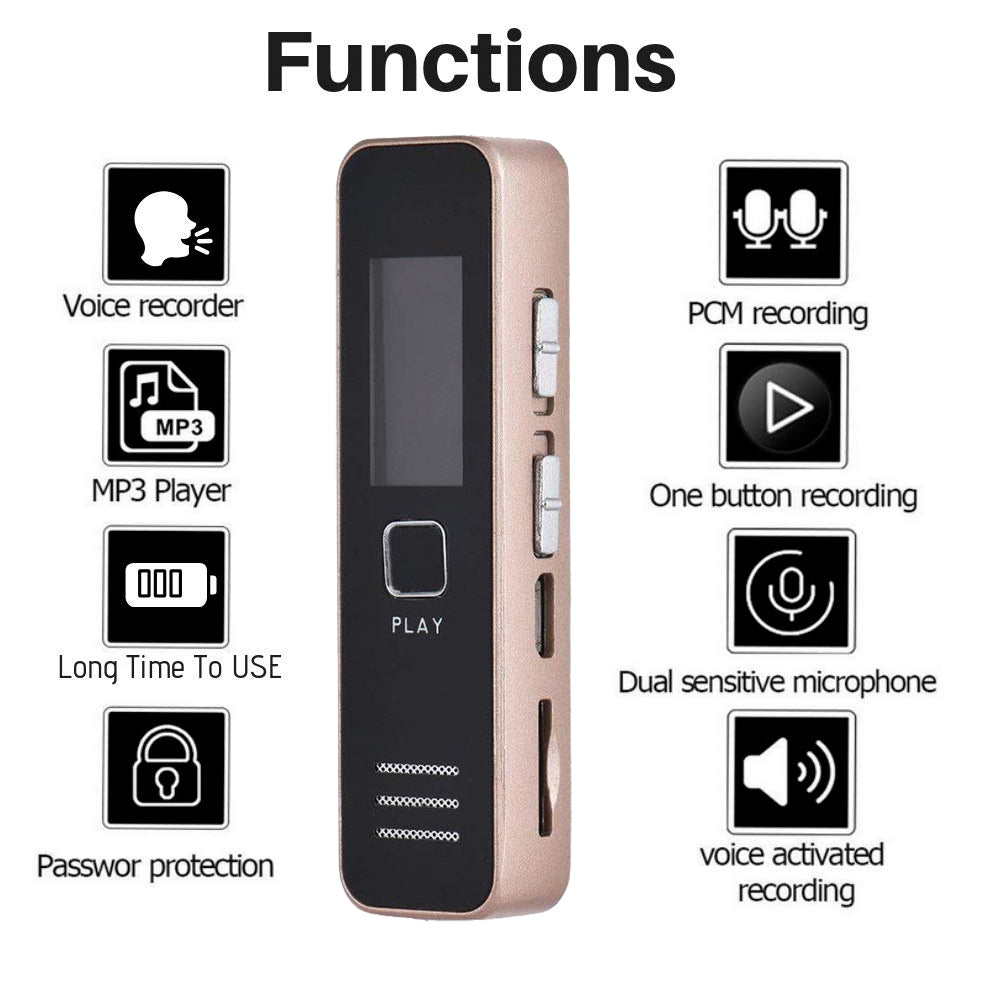 Digital Voice Recorder with MP3 Playback, PCM Recording, Voice Activated Recording, Supports 16GB or 32GB SD Card (SD Card Not Included)