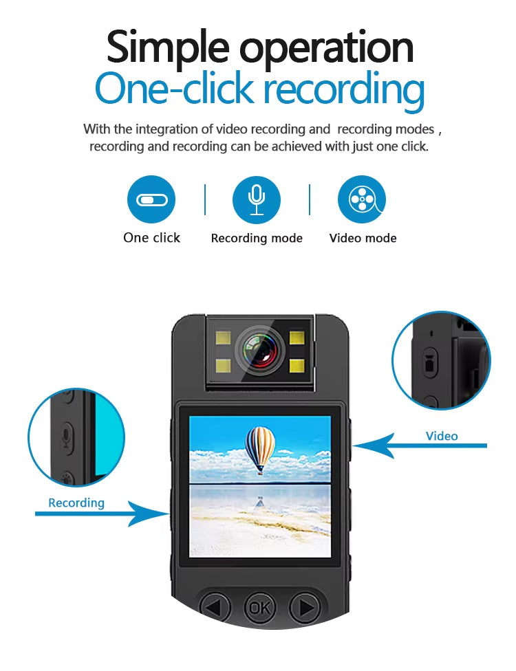 Portable Body Camera with Audio & Screen | HD Wearable Clip Camera with Night Vision, One-Touch Recording & TF Card Support