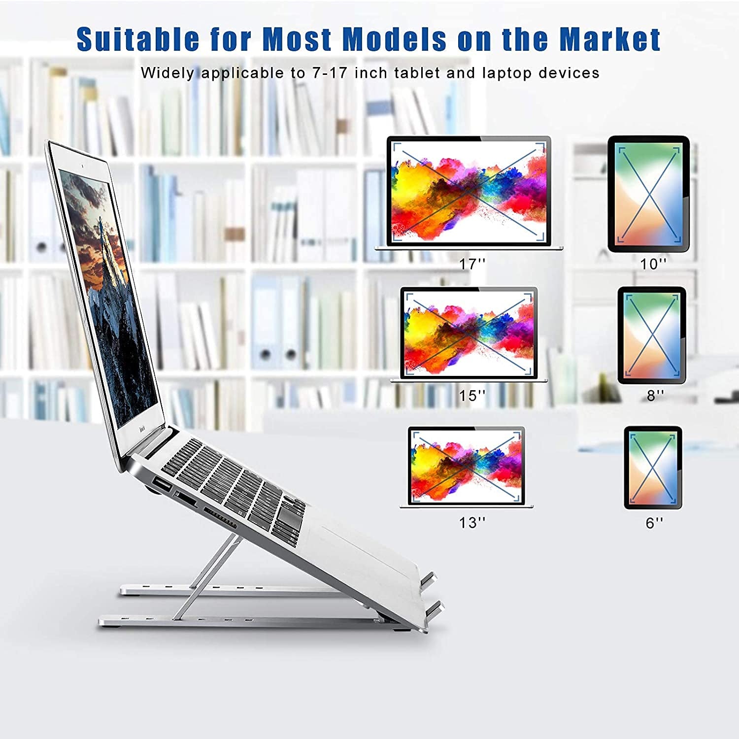 Laptop Stand 6 Angles Adjustable Aluminum Ergonomic Foldable Portable Tabletop Laptop/Desktop Riser Stand Holder Compatible for MacBook, HP, Dell, Lenovo & All Other Notebooks (Silver)