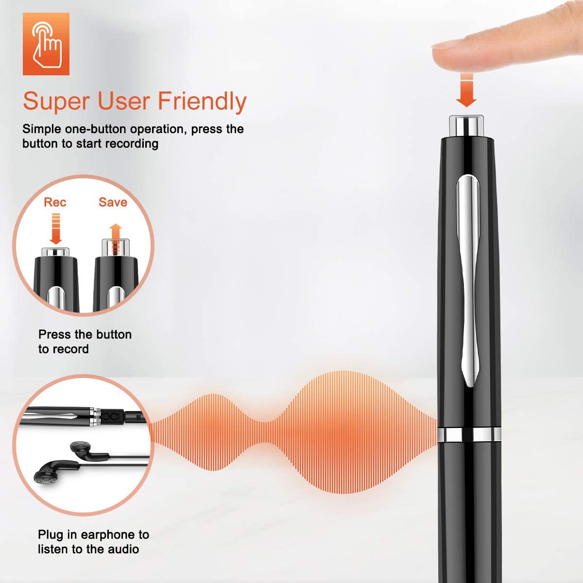 Digital Audio Note-Taking Pen 32GB with Voice Activation, MP3 Playback & Noise Reduction