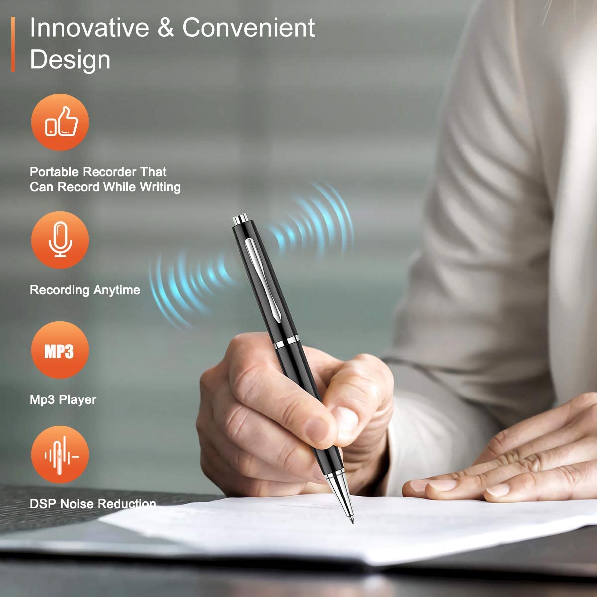 Digital Audio Note-Taking Pen 32GB with Voice Activation, MP3 Playback & Noise Reduction
