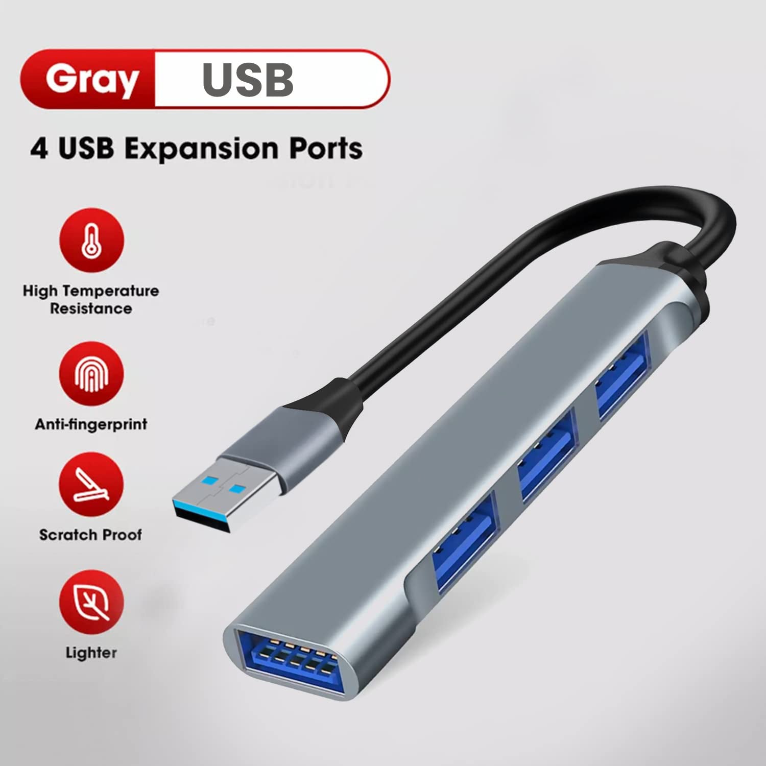 USB Hub 4 in 1, Portable 4 Ports USB Splitter Mini Docking Station with 5Gbps Fast Data Transfer Multi USB Port Hub for Laptop, iMac, MacBook, Surface Pro (Multiport Adapter) - Silver