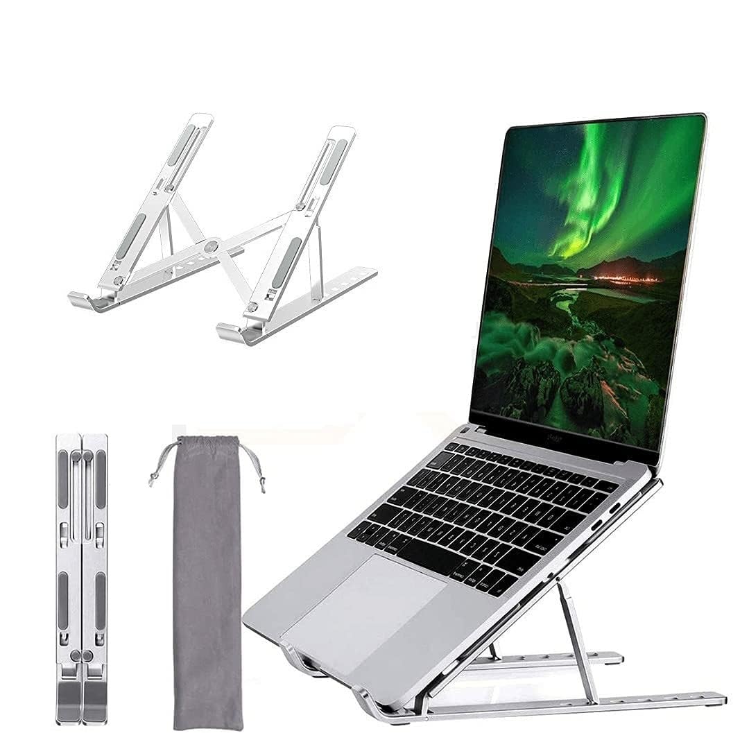 Adjustable Laptop Stand for Desk, Foldable Aluminum Laptop Holder with 6-Level Height & Angle Adjustment, Ergonomic Portable Stand Compatible with Laptops & Tablets 10-15.6 Inch- Laptop Stand