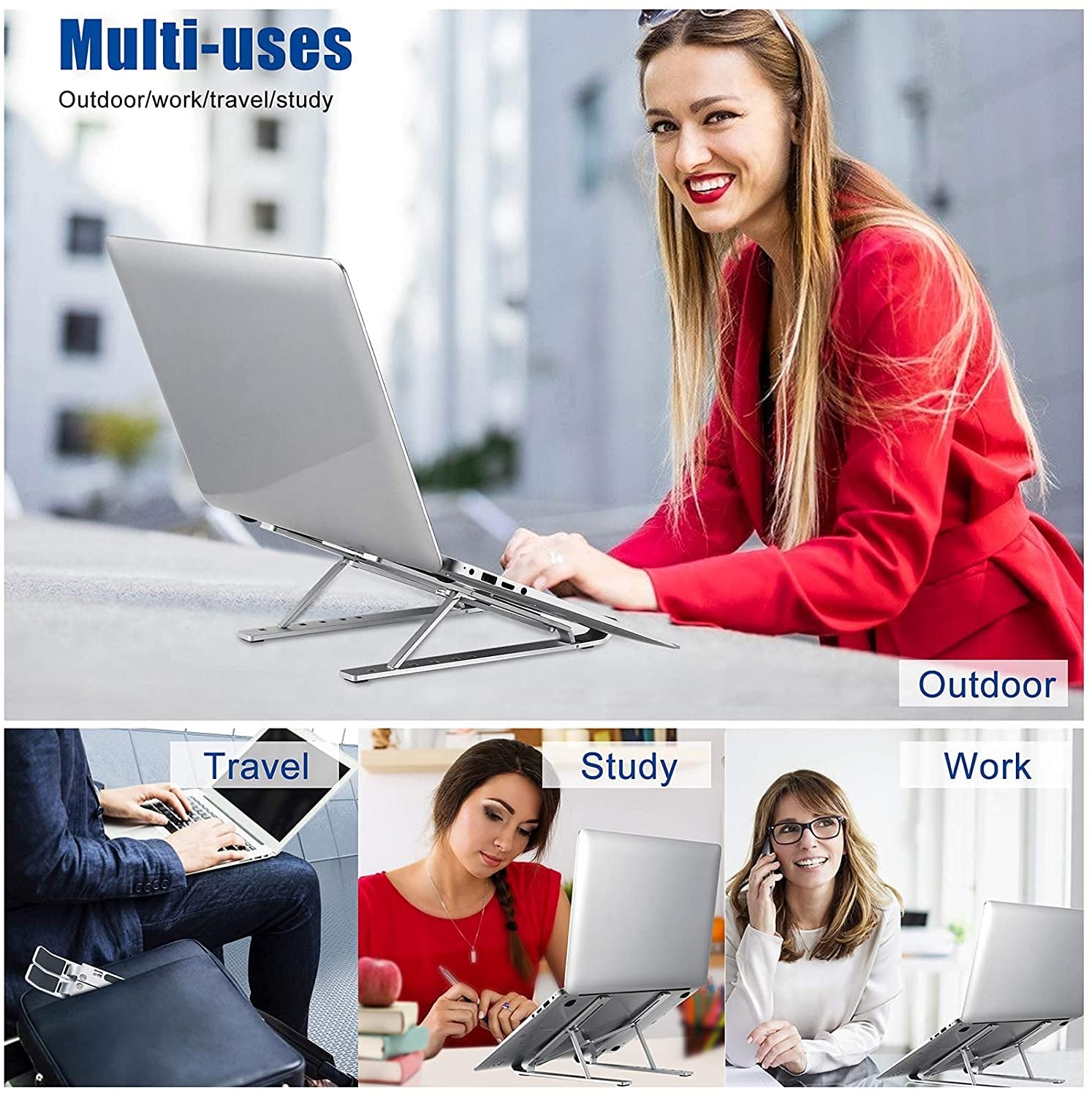 Laptop Stand 6 Angles Adjustable Aluminum Ergonomic Foldable Portable Tabletop Laptop/Desktop Riser Stand Holder Compatible for MacBook, HP, Dell, Lenovo & All Other Notebooks (Silver)