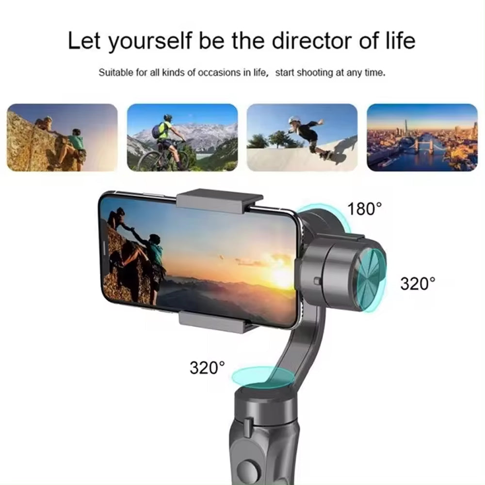 Gimbal Stabilizer 3-Axis for All Smartphone Cell Phone Handheld Gimble Stick w/Grip Tripod Ideal for Vlogging YouTube Vlog TikTok Instagram Live Video Kit - (Black Gray)