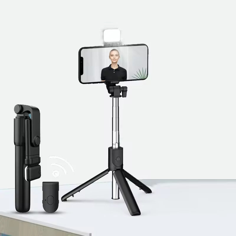 Selfie Stick Tripod With Light, 67 inch/170CM Reinforced Tripod for Mobile Phone, Multi-Functional Bluetooth Long Selfie Stick for Travel, Vlogging, Compatible with iPhone and All Smartphones