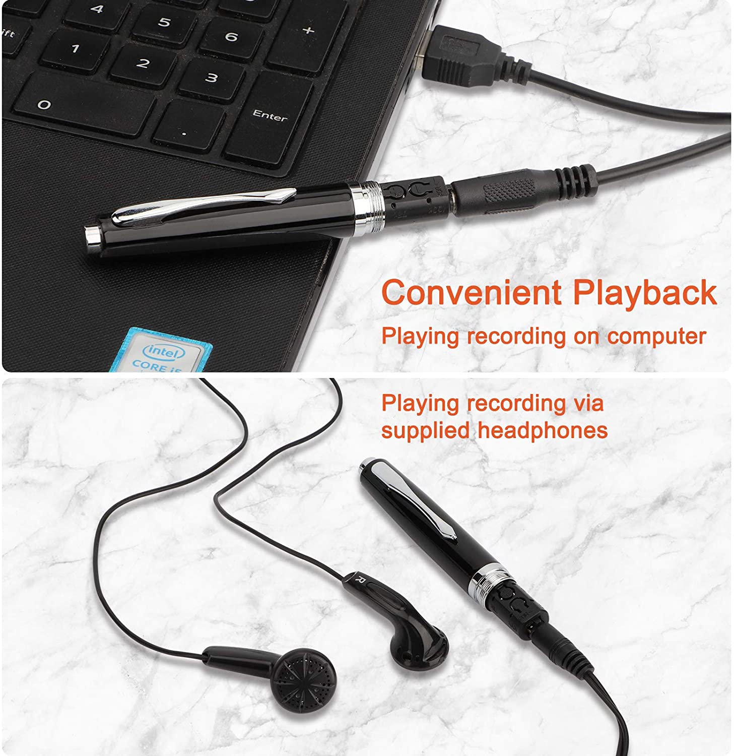 Digital Audio Note-Taking Pen 32GB with Voice Activation, MP3 Playback & Noise Reduction