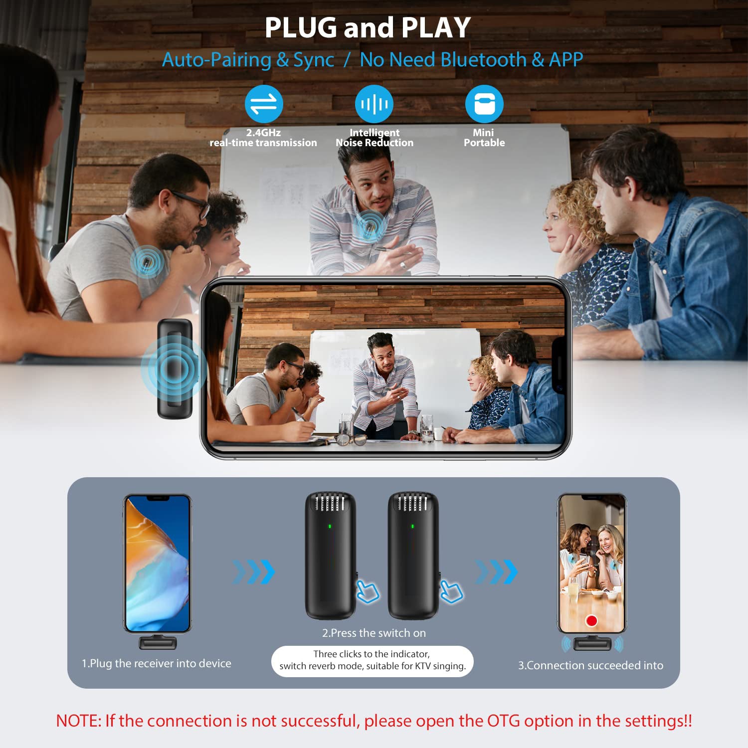 J13 Wireless Mic for YouTube, 3-Level Adjustable Mic Noise Reduction Lapel Mic with Charging Case, Wireless Mic for Video Recording, YouTube, Facebook, Video Production (Double, Universal)