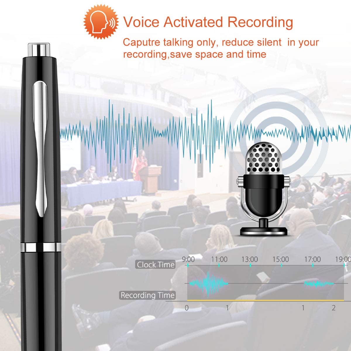 Digital Audio Note-Taking Pen 32GB with Voice Activation, MP3 Playback & Noise Reduction