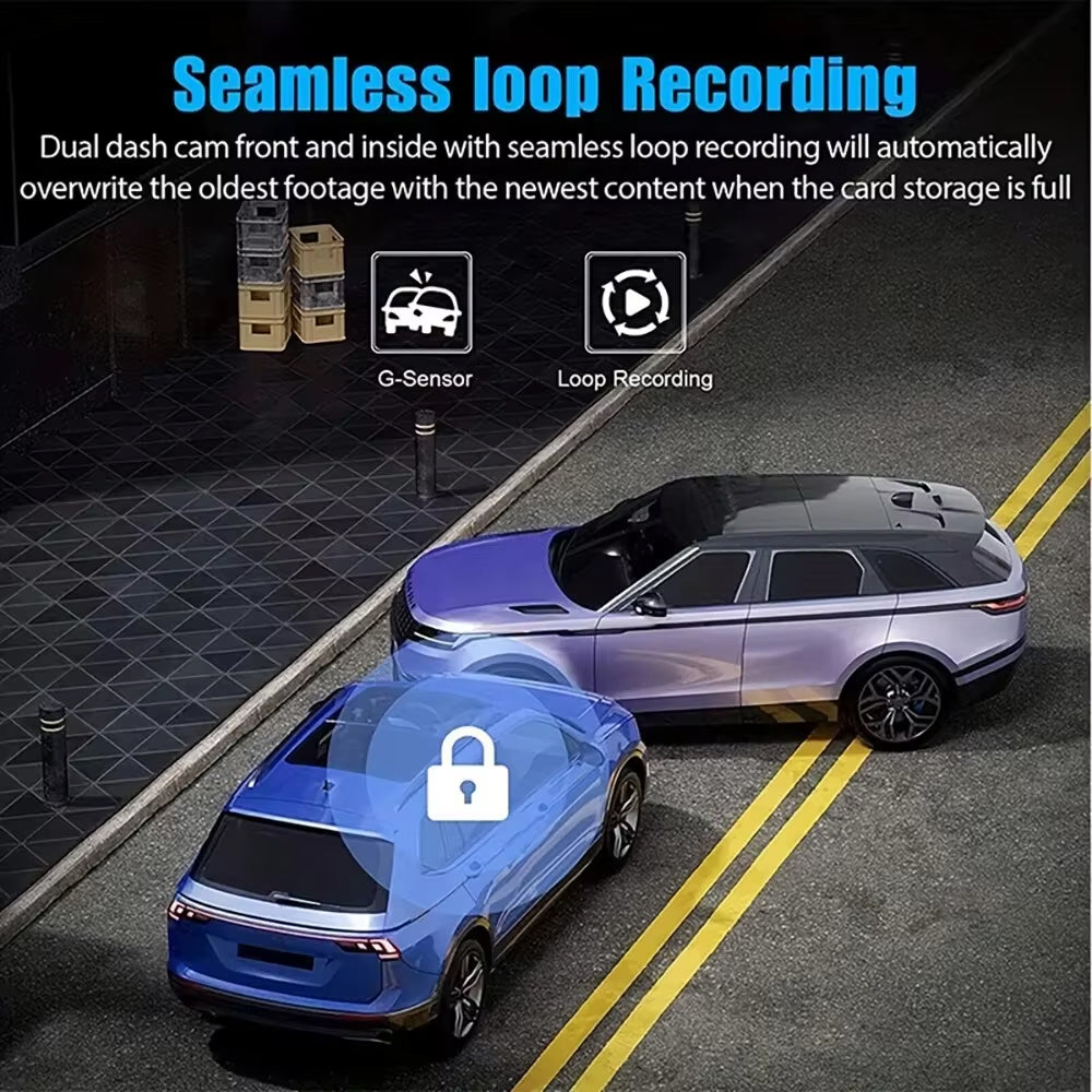 3 Channel Car Dash Camera 1080P Full HD, Front Inside & Rear Recording, Loop Recording, Low Light Night Recording, Wide Angle Lens, 3 Channel Simultaneous Recording, Supports Up to 128GB Class 10 SD Card
