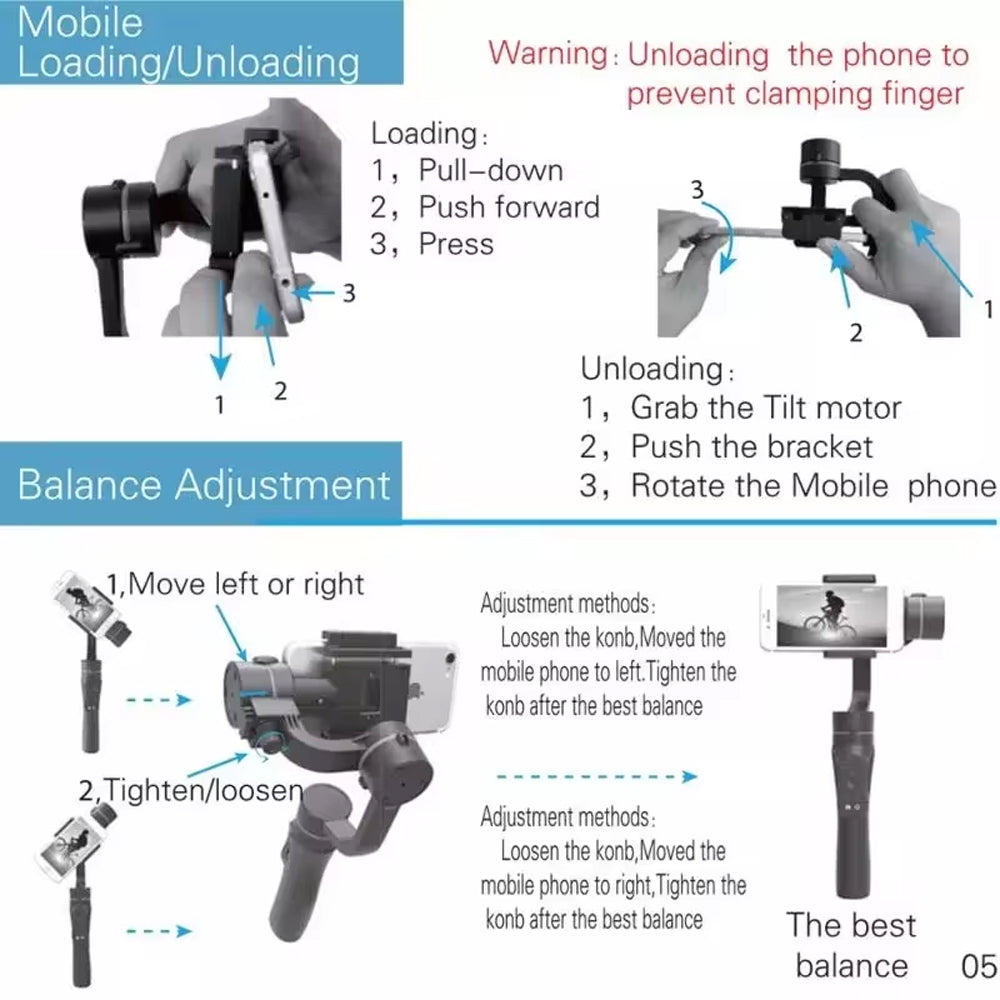 Gimbal Stabilizer 3-Axis for All Smartphone Cell Phone Handheld Gimble Stick w/Grip Tripod Ideal for Vlogging YouTube Vlog TikTok Instagram Live Video Kit - (Black Gray)
