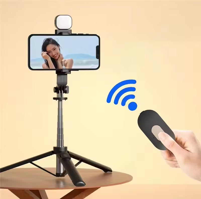 Selfie Stick Tripod With Light, 67 inch/170CM Reinforced Tripod for Mobile Phone, Multi-Functional Bluetooth Long Selfie Stick for Travel, Vlogging, Compatible with iPhone and All Smartphones