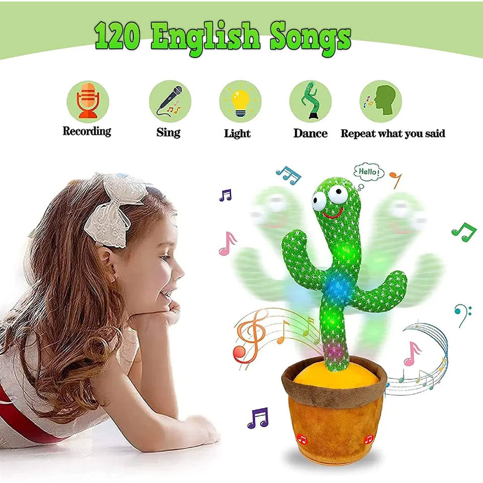 Dancing Cactus Rechargeable Toy, Talking Cactus Baby Toy for Kids - Dances, Sings, Wriggles & Records/Repeats What You Say - Funny Educational Toy for Children, Home Decor