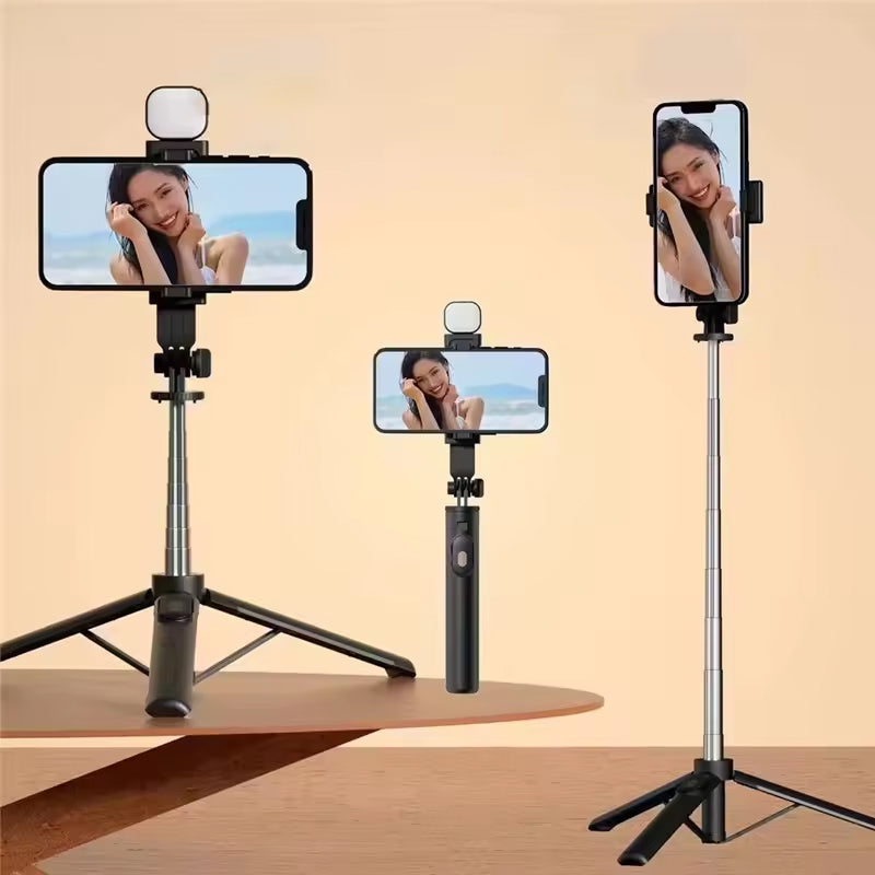 Selfie Stick Tripod With Light, 67 inch/170CM Reinforced Tripod for Mobile Phone, Multi-Functional Bluetooth Long Selfie Stick for Travel, Vlogging, Compatible with iPhone and All Smartphones