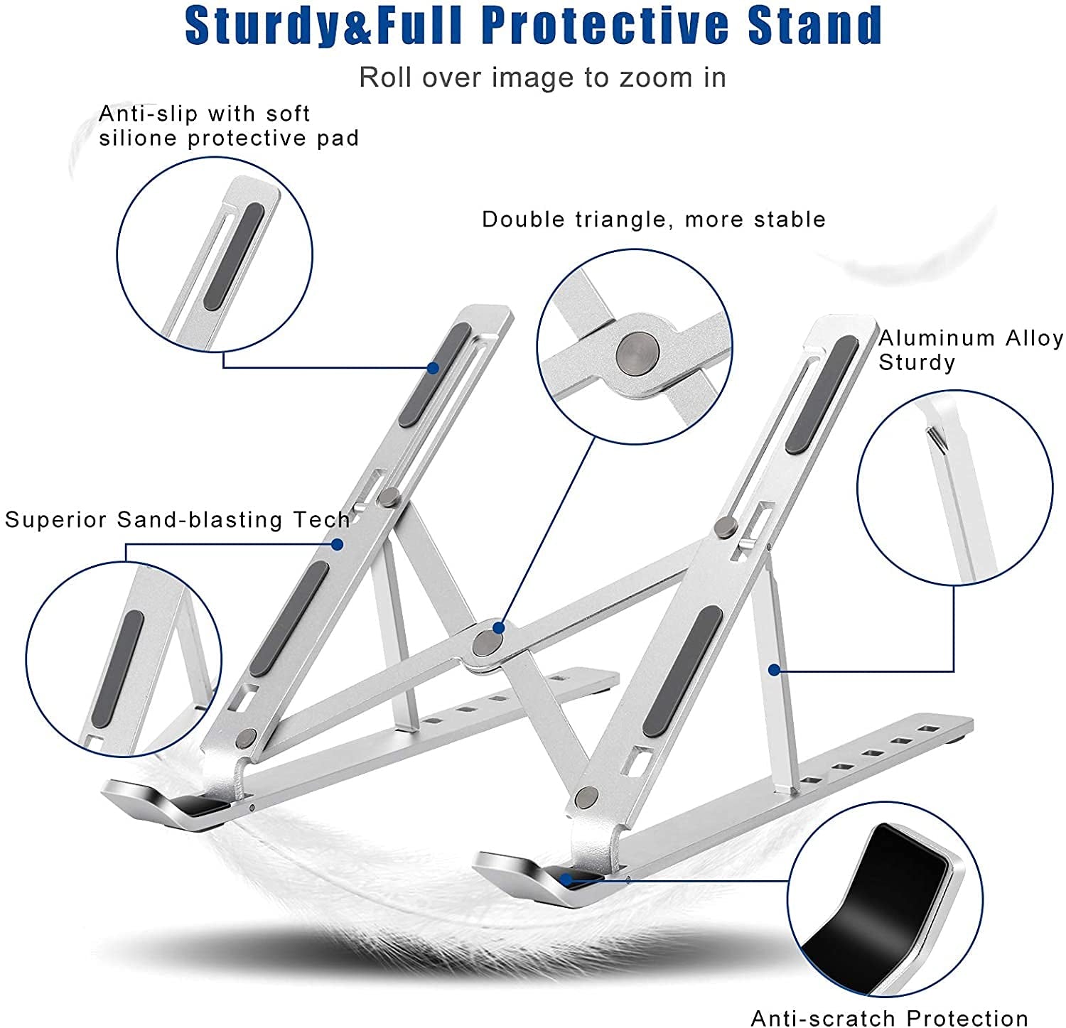 Laptop Stand 6 Angles Adjustable Aluminum Ergonomic Foldable Portable Tabletop Laptop/Desktop Riser Stand Holder Compatible for MacBook, HP, Dell, Lenovo & All Other Notebooks (Silver)