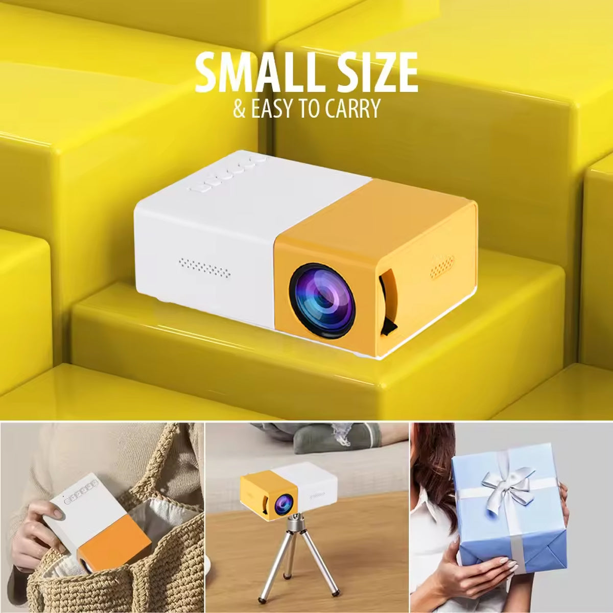 Portable Mini Projector with HDMI USB AV & Micro SD Support, LED Home Theater Projector Compatible with Smartphone, Laptop, PC, TV, PS4 & DVD Player