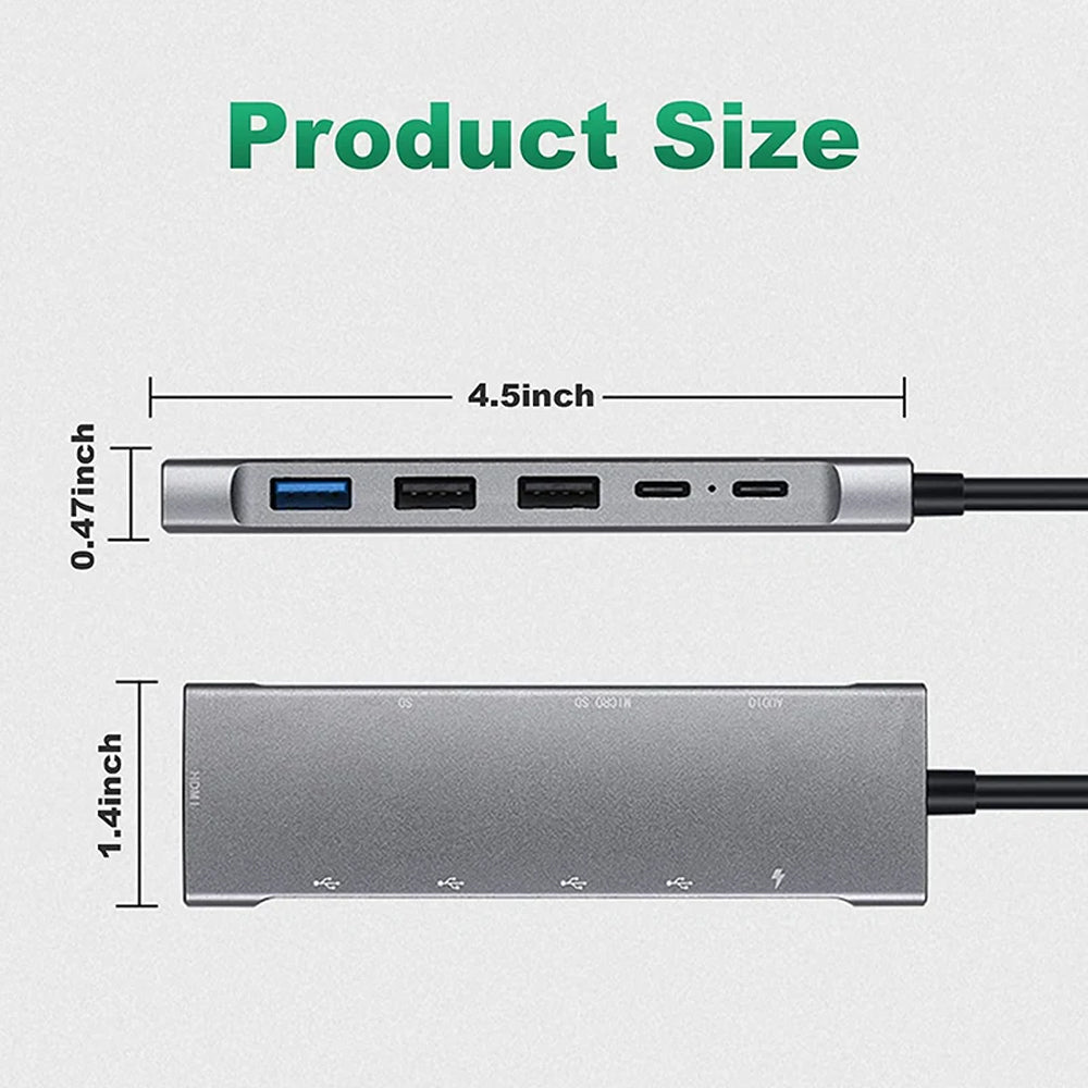 USB-C Hub Dock 9-in-1 Aluminium Type-C Adapter with 4K HDMI, Ethernet 1000mbps Port, 3 USB 3.0, USB-C Power Delivery, 3.5mm Audio only, TF/SD Card Reader, Mac & Windows USB-C Devices