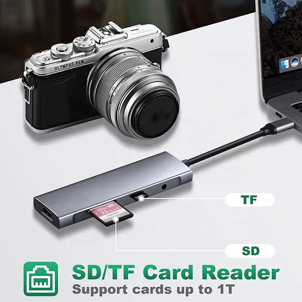 USB-C Hub Dock 9-in-1 Aluminium Type-C Adapter with 4K HDMI, Ethernet 1000mbps Port, 3 USB 3.0, USB-C Power Delivery, 3.5mm Audio only, TF/SD Card Reader, Mac & Windows USB-C Devices