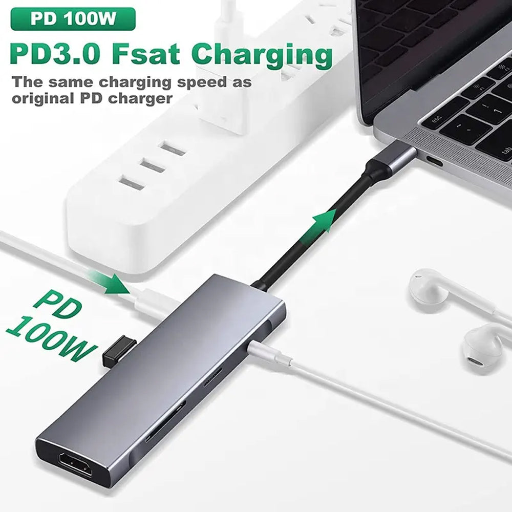 USB-C Hub Dock 9-in-1 Aluminium Type-C Adapter with 4K HDMI, Ethernet 1000mbps Port, 3 USB 3.0, USB-C Power Delivery, 3.5mm Audio only, TF/SD Card Reader, Mac & Windows USB-C Devices