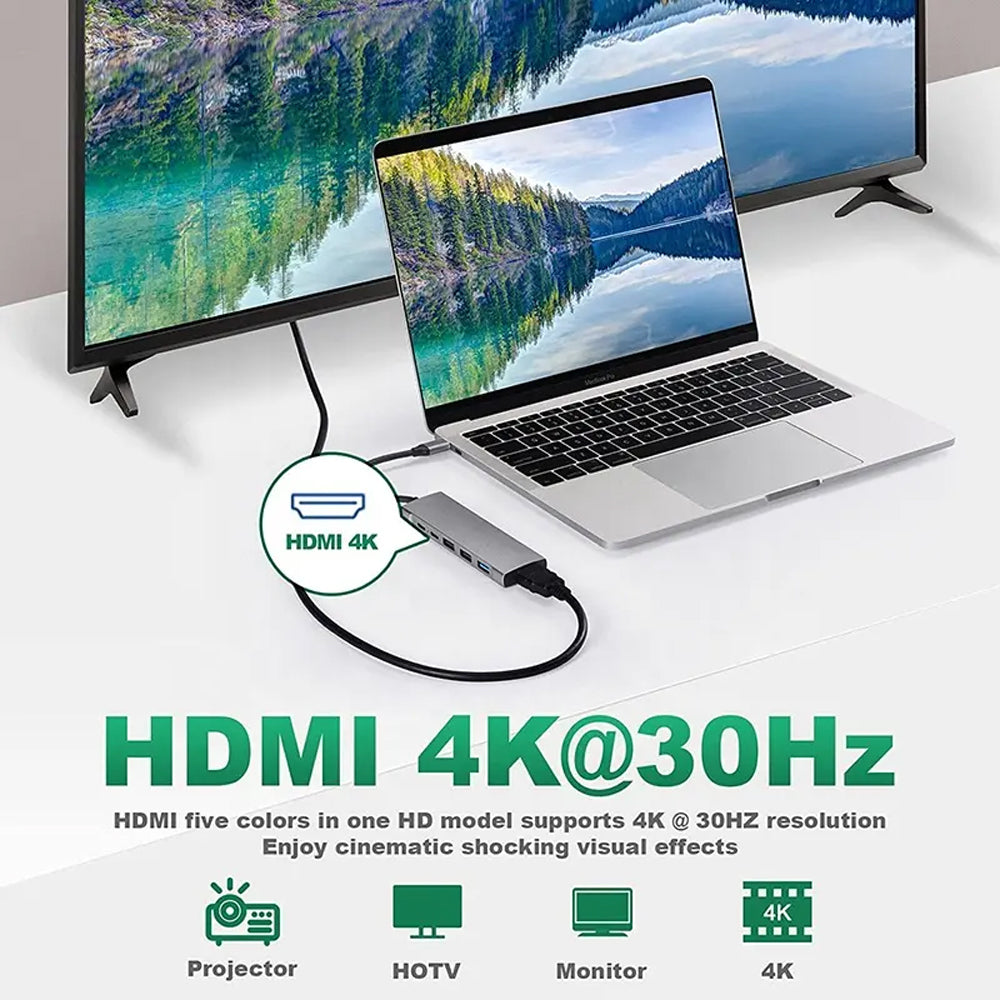 USB-C Hub Dock 9-in-1 Aluminium Type-C Adapter with 4K HDMI, Ethernet 1000mbps Port, 3 USB 3.0, USB-C Power Delivery, 3.5mm Audio only, TF/SD Card Reader, Mac & Windows USB-C Devices
