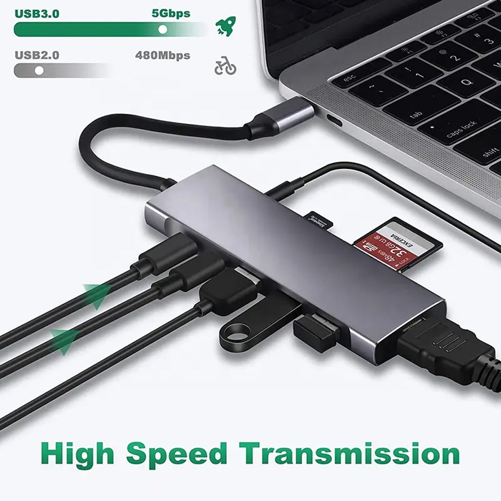 USB-C Hub Dock 9-in-1 Aluminium Type-C Adapter with 4K HDMI, Ethernet 1000mbps Port, 3 USB 3.0, USB-C Power Delivery, 3.5mm Audio only, TF/SD Card Reader, Mac & Windows USB-C Devices