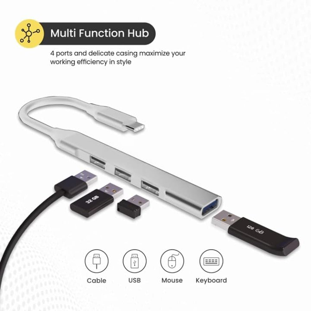 4 in 1 USB C Hub USB Extension Type C for Laptop, Type C to 4 Port USB 3.0 to USB 2.0 Hub OTG Adapter Multiport Splitter Extender Expander for Mouse Printer Pendrive Android (Silver)