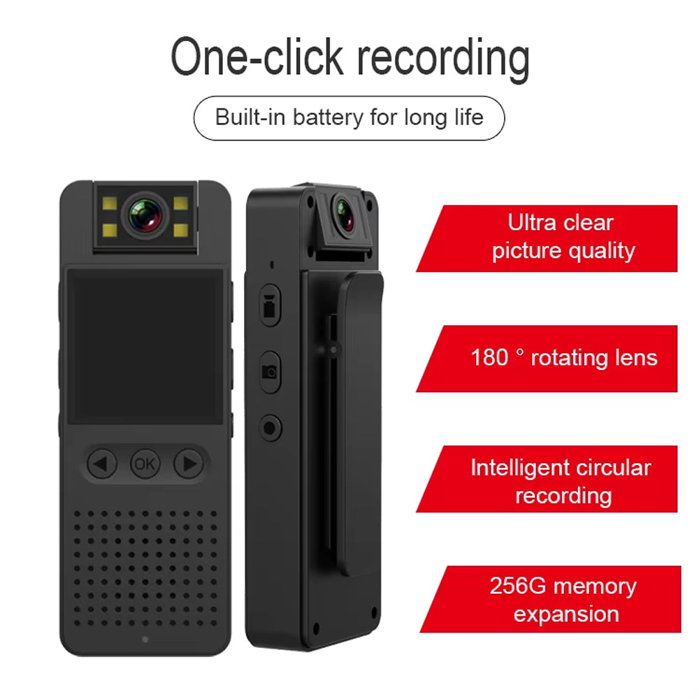 Portable Body Camera with Audio & Screen | HD Wearable Clip Camera with Night Vision, One-Touch Recording & TF Card Support