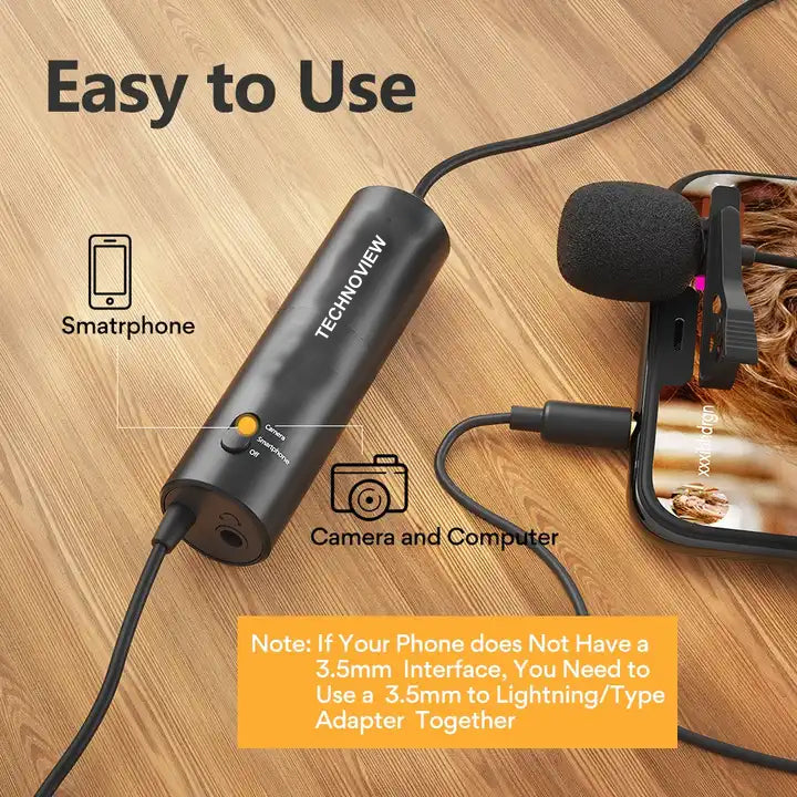 Wireless Lavalier Microphone with 3.5mm Jack – Clip-On Lapel Mic for YouTube, Vlogging, Interviews & Podcast | Noise Reduction, Plug & Play, Compatible with Smartphone, DSLR & Laptop