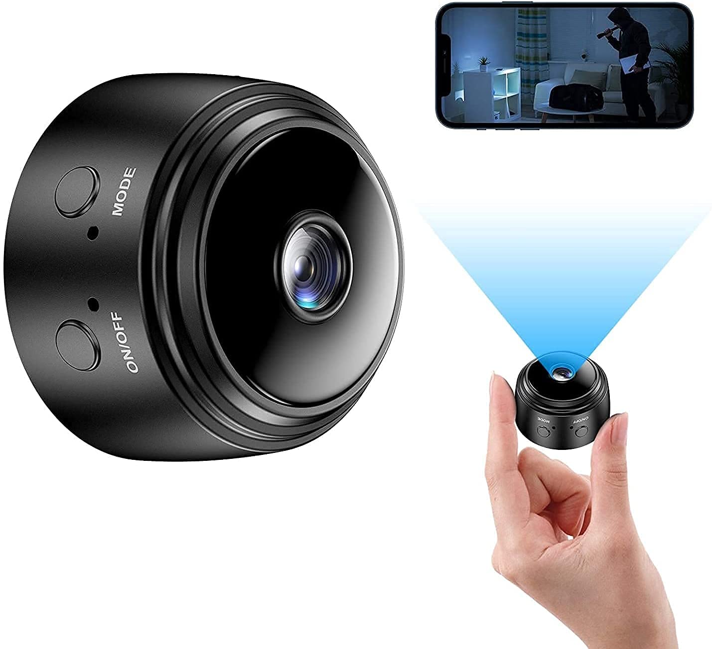 HD Camera 1080P Audio Video Recording, Mobile App Support, Low Light Recording, Rechargeable Battery, Supports Up to 128GB Memory Card, Indoor Security Dome Camera